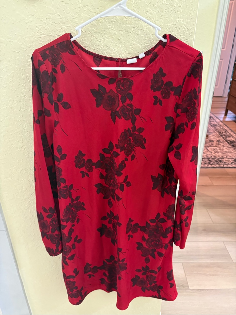 GAP Red Long Sleeve Floral Shift Dress